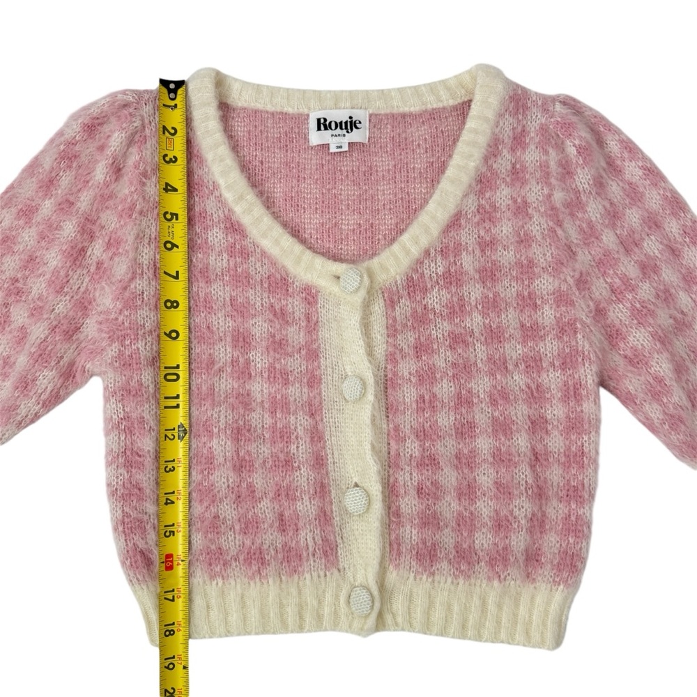 Rouje Pink Ronny Cardigan Plaid Coquette Sweater Soft Fuzzy Top SZ Small FR 36 - Picture 13 of 16